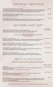 Dinner Menu - Cracovia Polish-American Restaurant & Bar