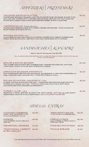 Lunch Menu at Cracovia Polish Restaurant