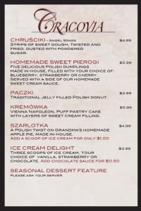 Lunch Menu - Dessert at Cracovia Polish American Restaurant and Bar